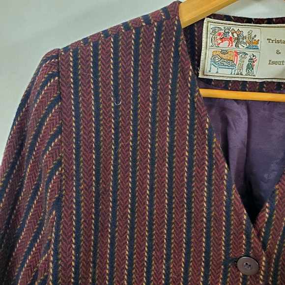 Vintage 80s 100%Virgin Wool Blazer Stripes 3 Buttoms Closure Tristan & Iseut - Picture 4 of 12